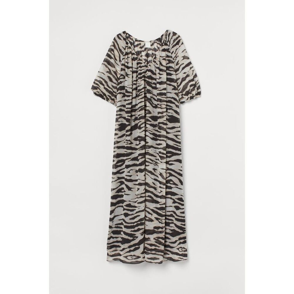 H&M Zebra Print Chiffon‎ Midi Dress NWT XS